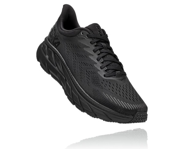 Hoka One One Clifton 7 Mens UK - Black Road Running Shoes - VBROE0218